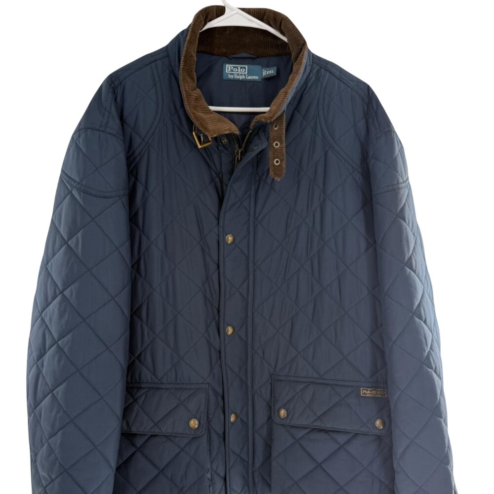Polo Ralph Lauren Jacket Mens 2XL Blue Quilted Corduroy Collar Pockets Lined